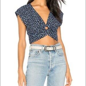 Free People Havannah Honey Top blue crop top Midnight hearts Linen Blend…